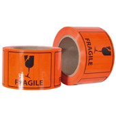 PRINTED LABEL POMONA FRAGILE 72 X 100MM BLACK ON FLUORO ORANGE 660ROLL