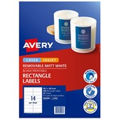 AVERY 959046 L7163 REMOVABLE LABEL LASER INKJET 14UP MATT WHITE PACK 25