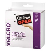 VELCRO STICK ON DOTS HOOK AND LOOP 22MM WHITE BOX 62