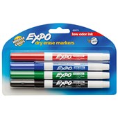 EXPO WHITEBOARD PEN MARKER FINE BULLET TIP ASSORTED PACK 4
