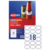 AVERY 980000 L7102 OVAL LABELS LASER AND INKJET 18UP GLOSSY WHITE PACK 10